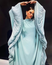 Light Blue Pleated Abaya – High Neck Flowing Design with Sculptural Sleeves ABAYA ONLINE