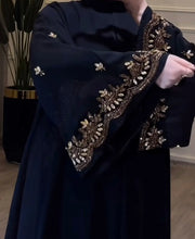 Elegant Embroidered  Black & Gold Abaya With Hijab & Zip-| Luxury Modest Fashion for Women -Luxurious Detailing ABAYA ONLINE