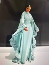 Light Blue Pleated Abaya – High Neck Flowing Design with Sculptural Sleeves ABAYA ONLINE