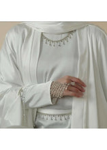 4pc open front Elegant white Abaya dress with diamond sparkles perfect for all occasions Nikkah abaya inspo and glamorous Arabian Dubai dress