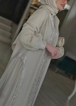Elegant style open front silver abaya dress with sparkles for all occasions and daily life plus outings
