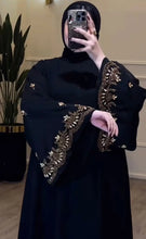 Elegant Embroidered  Black & Gold Abaya With Hijab & Zip-| Luxury Modest Fashion for Women -Luxurious Detailing ABAYA ONLINE