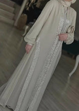 Elegant style open front silver abaya dress with sparkles for all occasions and daily life plus outings