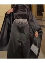 Abaya fashion open front abaya black color silk dress with diamond belt + Hijab made in Dubai for daily life and special occasions suitable for all women and outings
