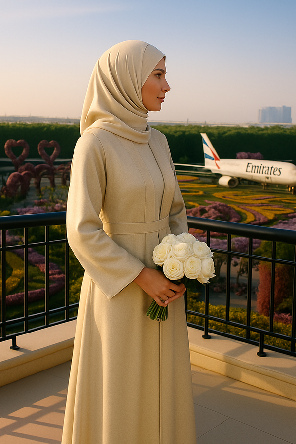 BEIGE ELEGANCE SILK ABAYA & HIJAB SET DUBAI