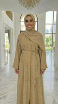 BEIGE ELEGANCE SILK ABAYA & HIJAB SET DUBAI