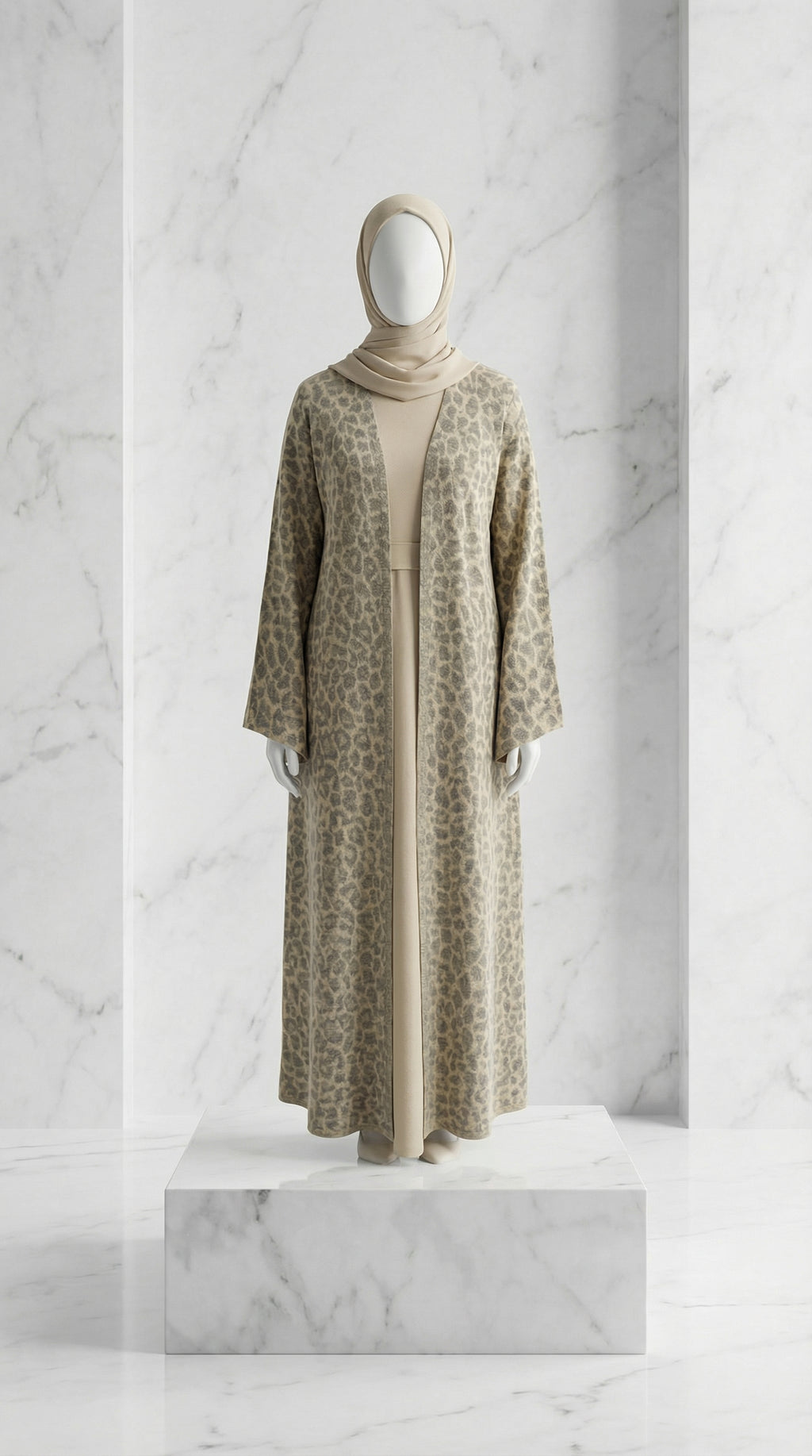 BEIGE LEOPARD ABAYA & HIJAB SET DUBAI