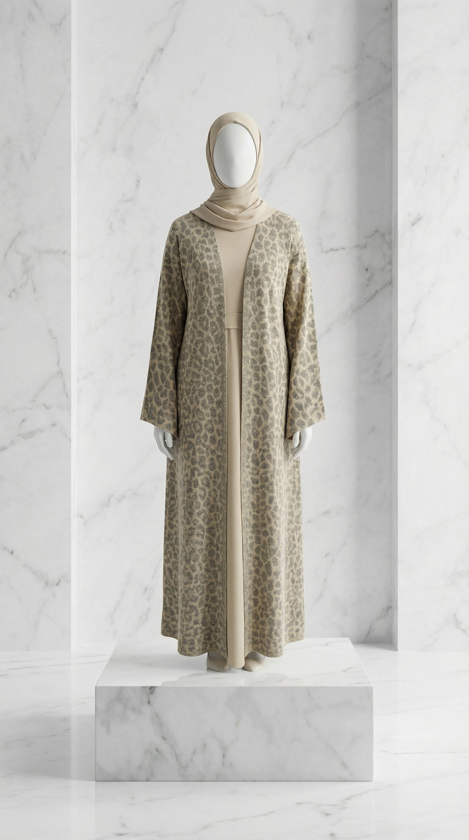 BEIGE LEOPARD ABAYA & HIJAB SET DUBAI