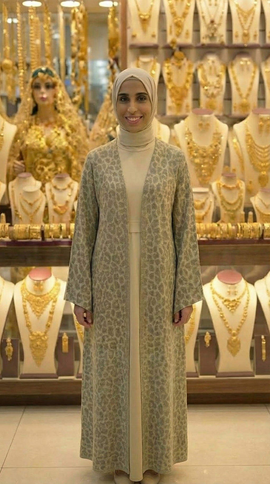 BEIGE LEOPARD ABAYA & HIJAB SET DUBAI