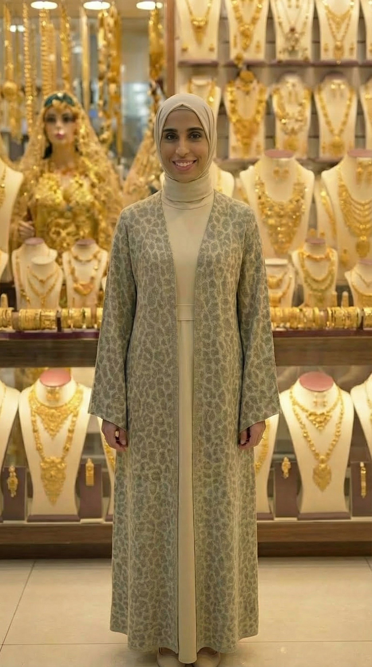 BEIGE LEOPARD ABAYA & HIJAB SET DUBAI