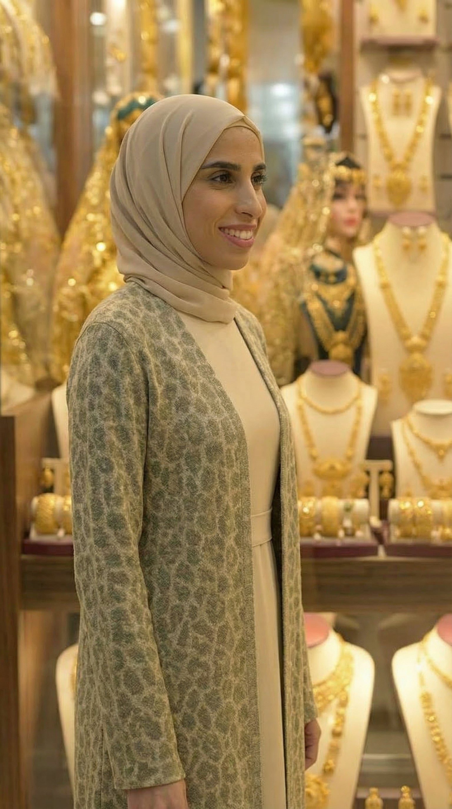 BEIGE LEOPARD ABAYA & HIJAB SET DUBAI