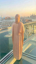 BEIGE SILK ABAYA & HIJAB SET DUBAI