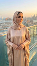 BEIGE SILK ABAYA & HIJAB SET DUBAI