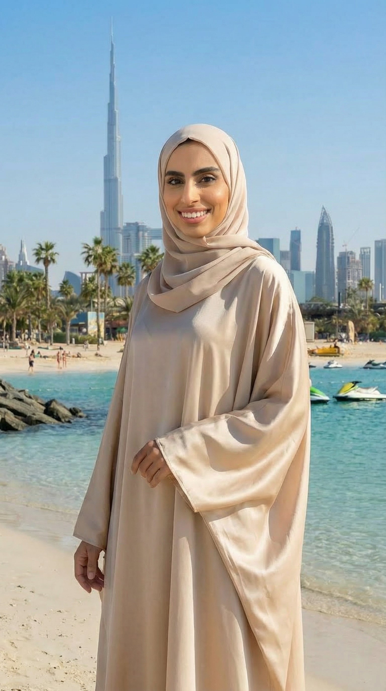BEIGE SILK DUBAI ABAYA & HIJAB SET