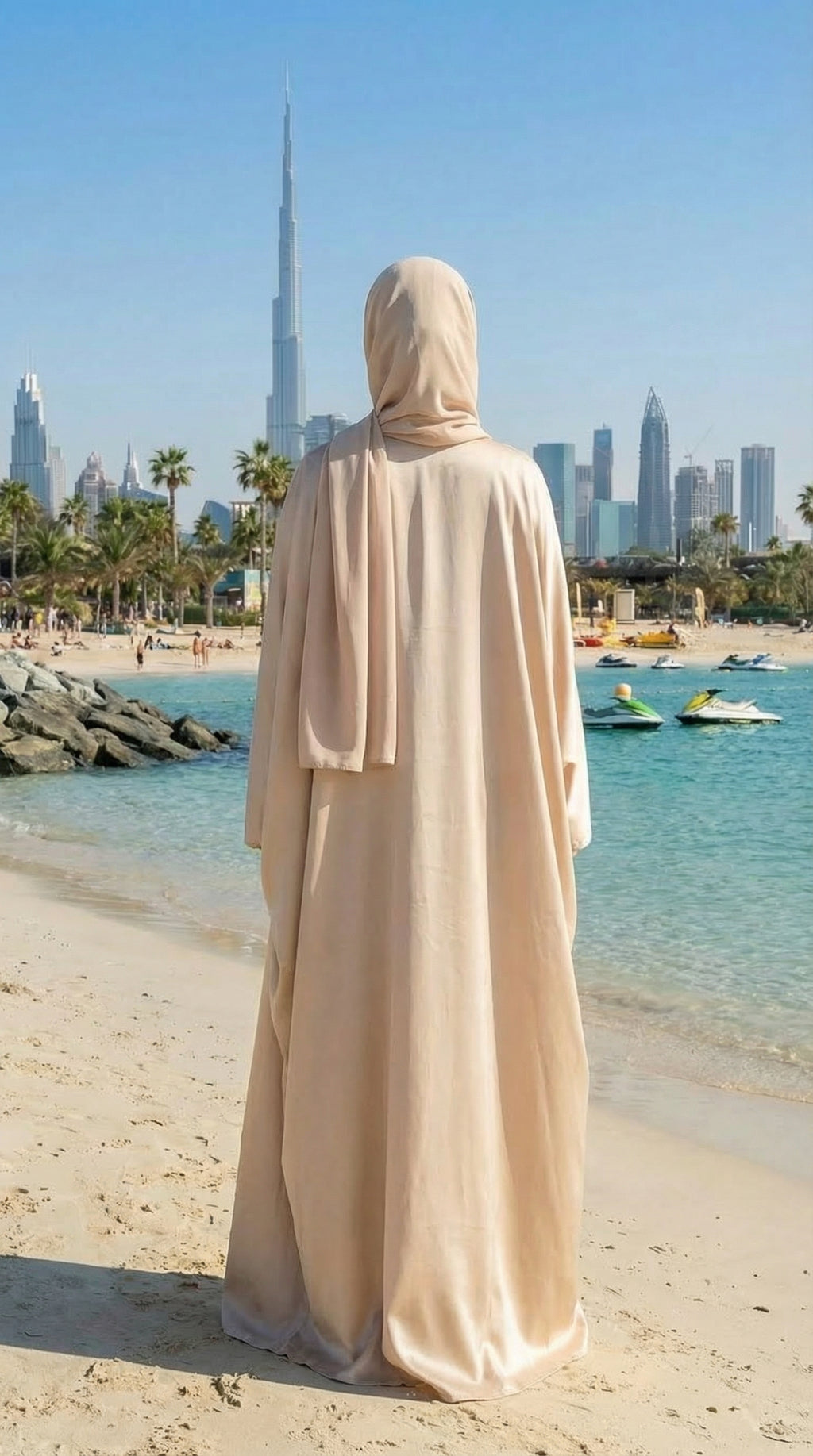 BEIGE SILK DUBAI ABAYA & HIJAB SET