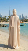 BEIGE SILK DUBAI ABAYA & HIJAB SET