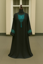 BLACK & EMERALD GREEN EMBROIDERED ABAYA & HIJAB SET ABAYA ONLINE