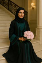 BLACK & EMERALD GREEN EMBROIDERED ABAYA & HIJAB SET