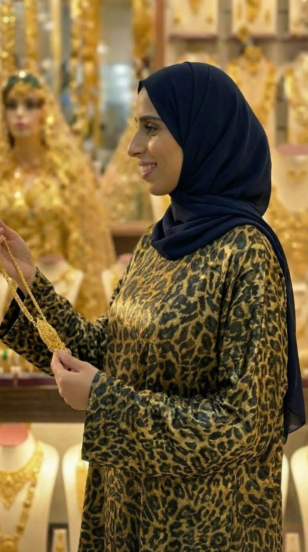 BLACK & GOLD LEOPARD ABAYA & HIJAB SET DUBAI