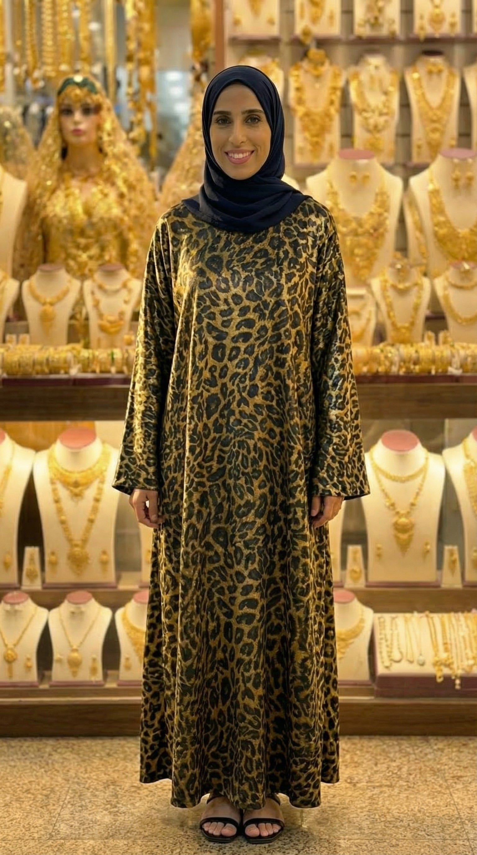 BLACK & GOLD LEOPARD ABAYA & HIJAB SET DUBAI
