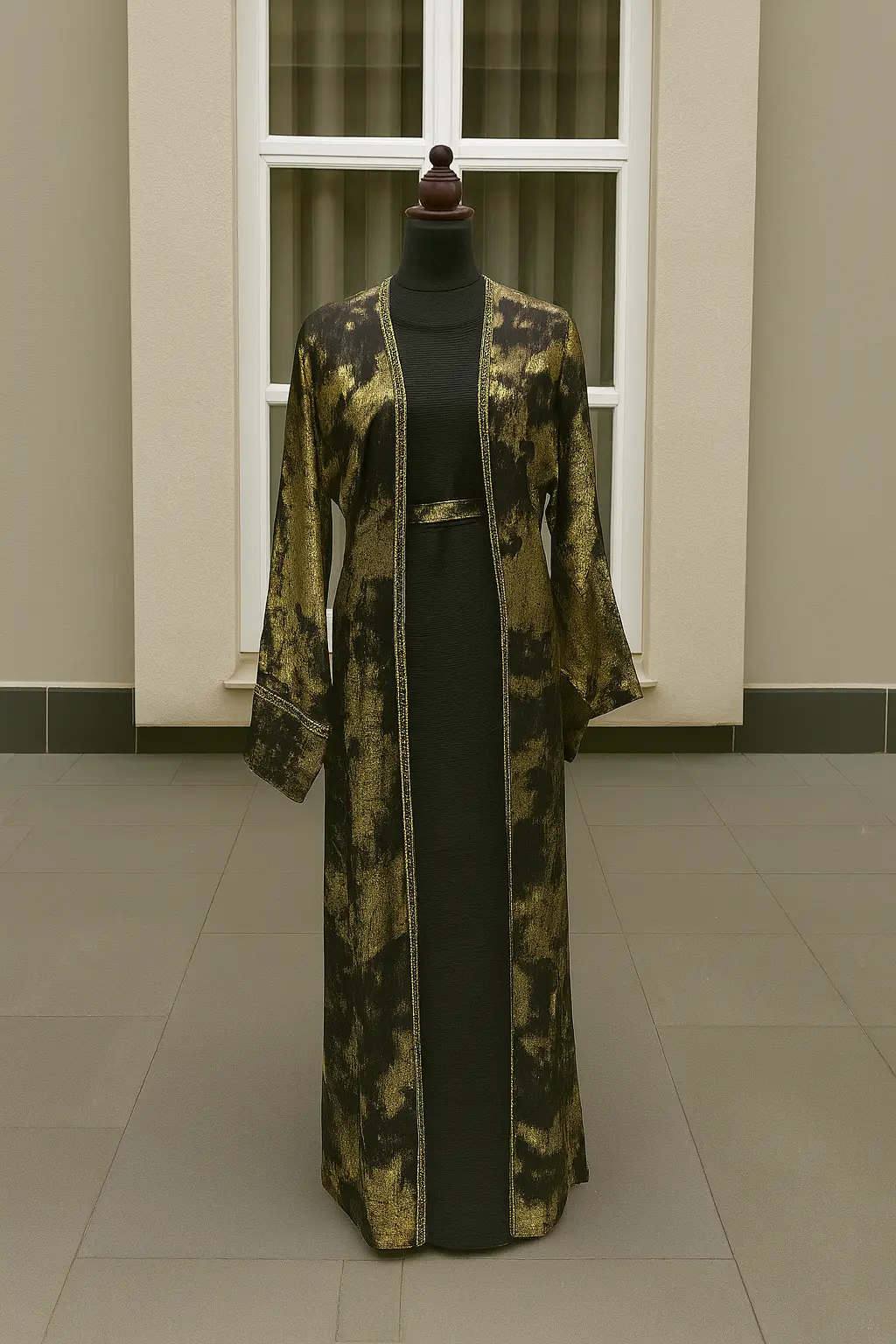 BLACK & GOLD VELVET ABAYA & HIJAB SET - ABAYA ONLINE