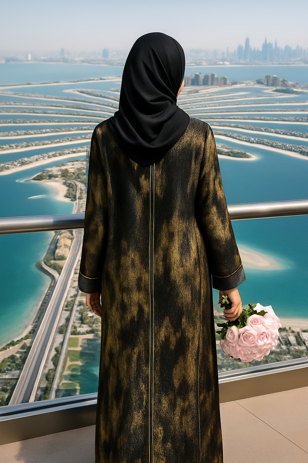 BLACK & GOLD VELVET ABAYA & HIJAB SET