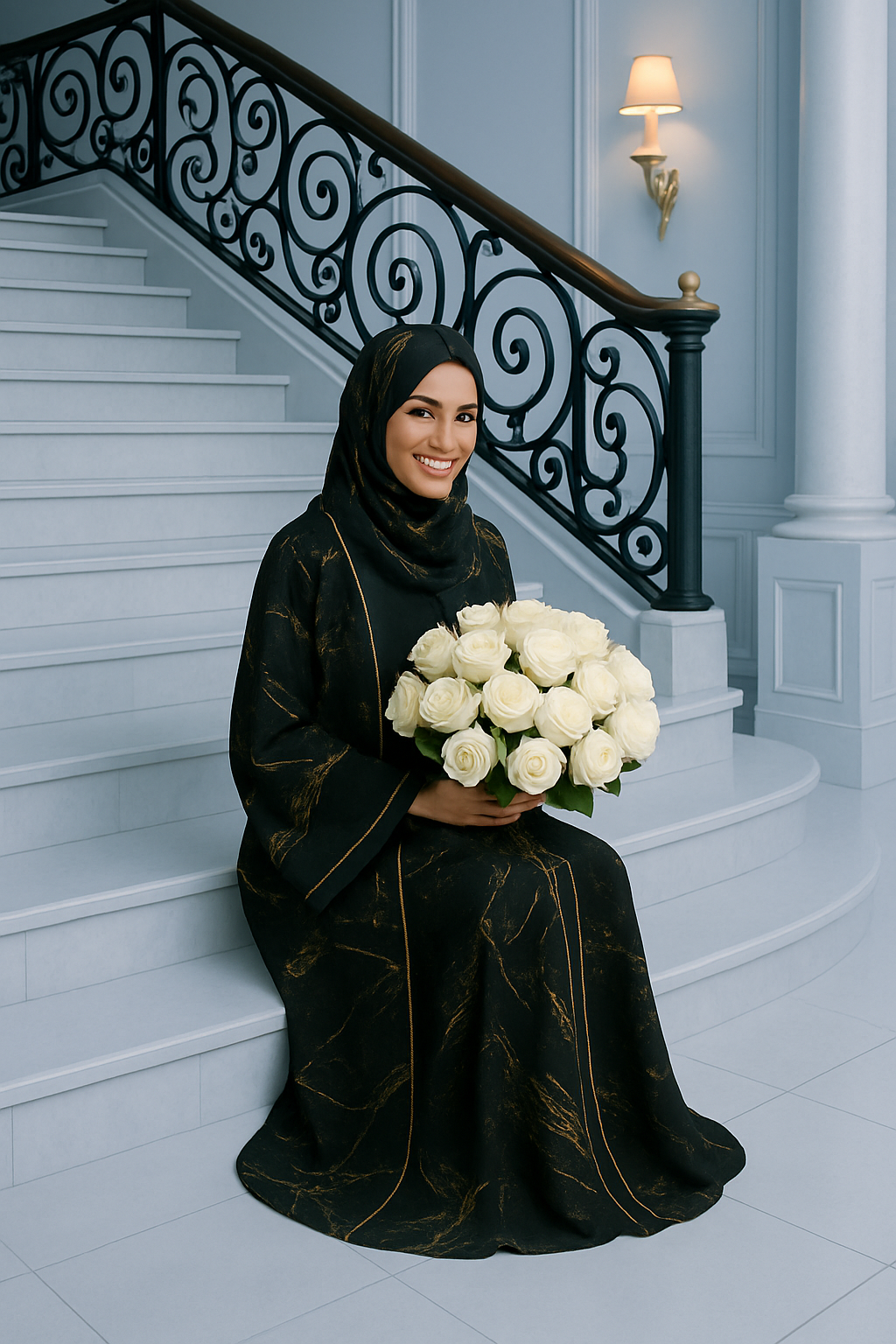 BLACK MARBLE ABAYA & HIJAB SET