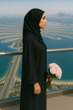 BLACK TEXTURE ABAYA & HIJAB SET DUBAI