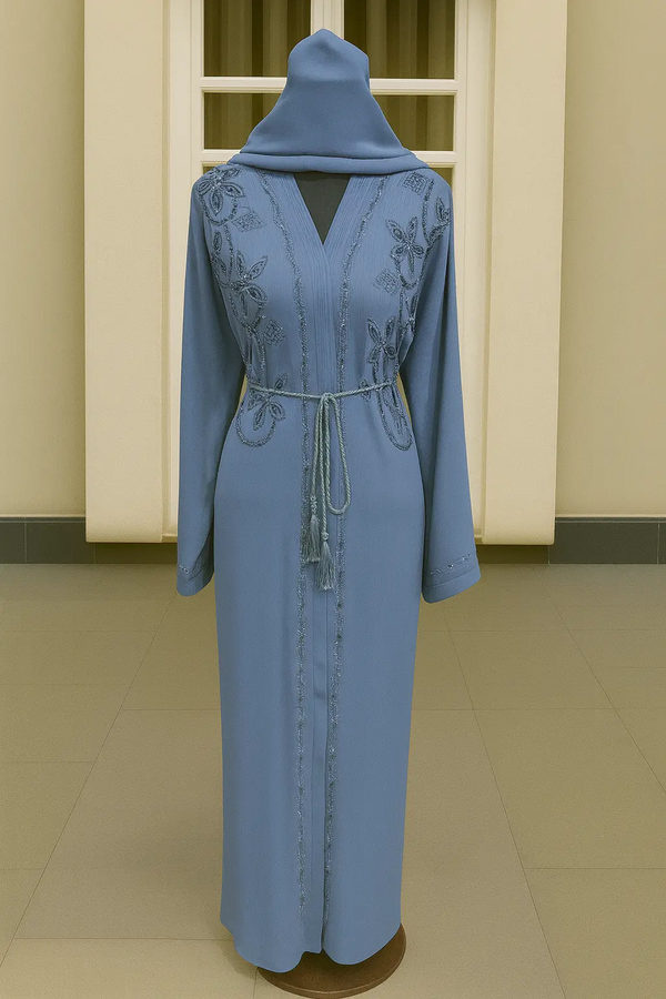 BLUE EMBROIDERY ABAYA & HIJAB SET ABAYA ONLINE