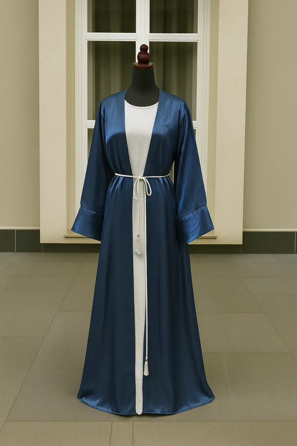 BLUE & WHITE SILK ABAYA & HIJAB SET ABAYA ONLINE