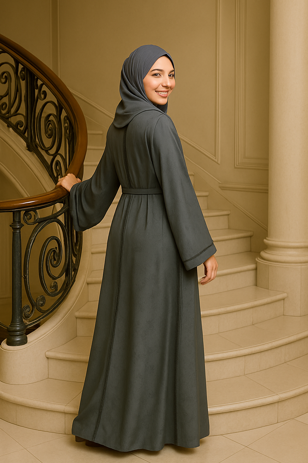 CHARCOAL DARK GRAY BUTTERFLY ABAYA & HIJAB SET