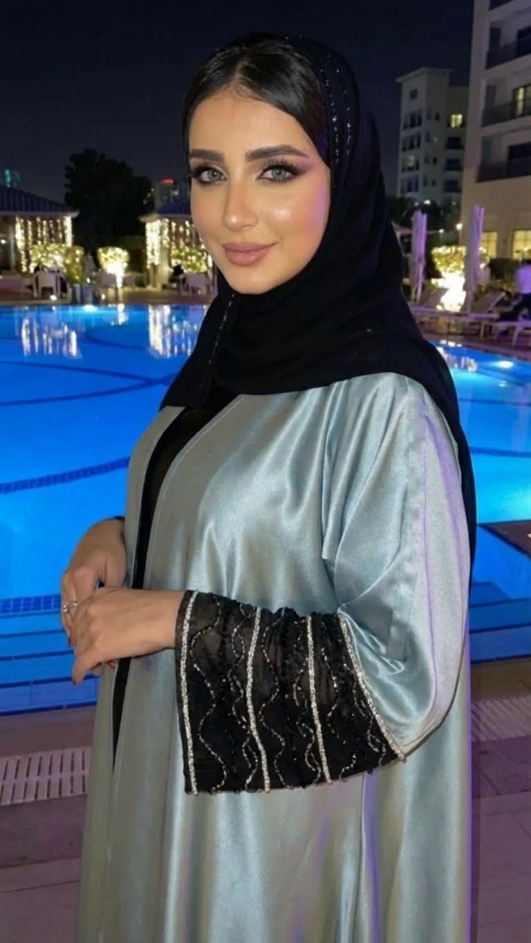 CLASSY ZARA BLUE & BLACK SILK ABAYA HIJAB SET