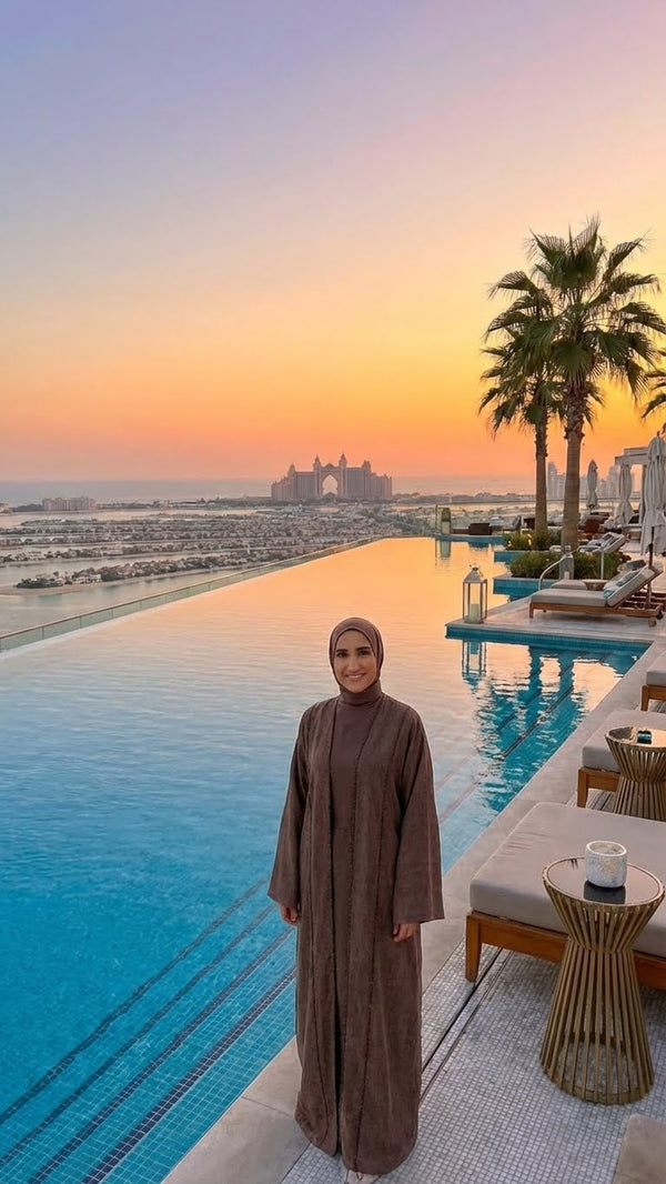 COTTON LINEN MOCHA ABAYA & HIJAB SET DUBAI