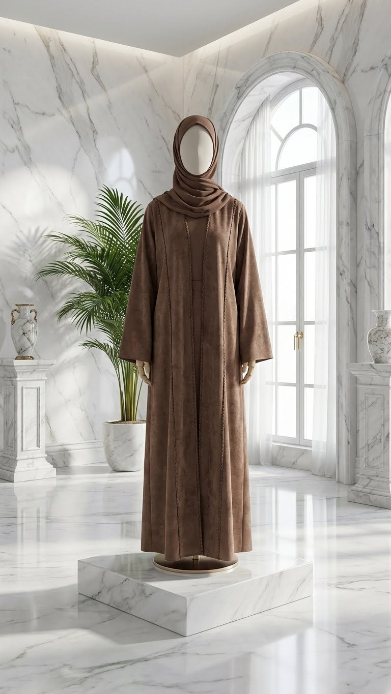 COTTON LINEN MOCHA ABAYA & HIJAB SET DUBAI