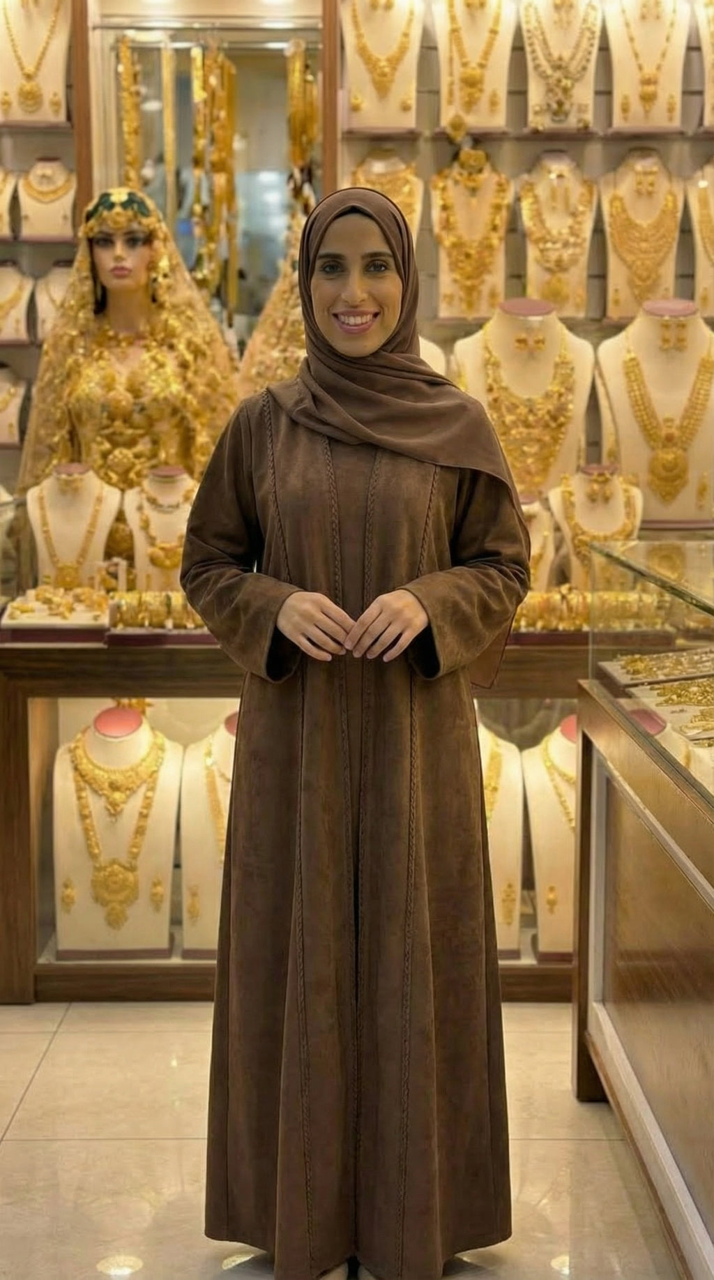 COTTON LINEN MOCHA ABAYA & HIJAB SET DUBAI