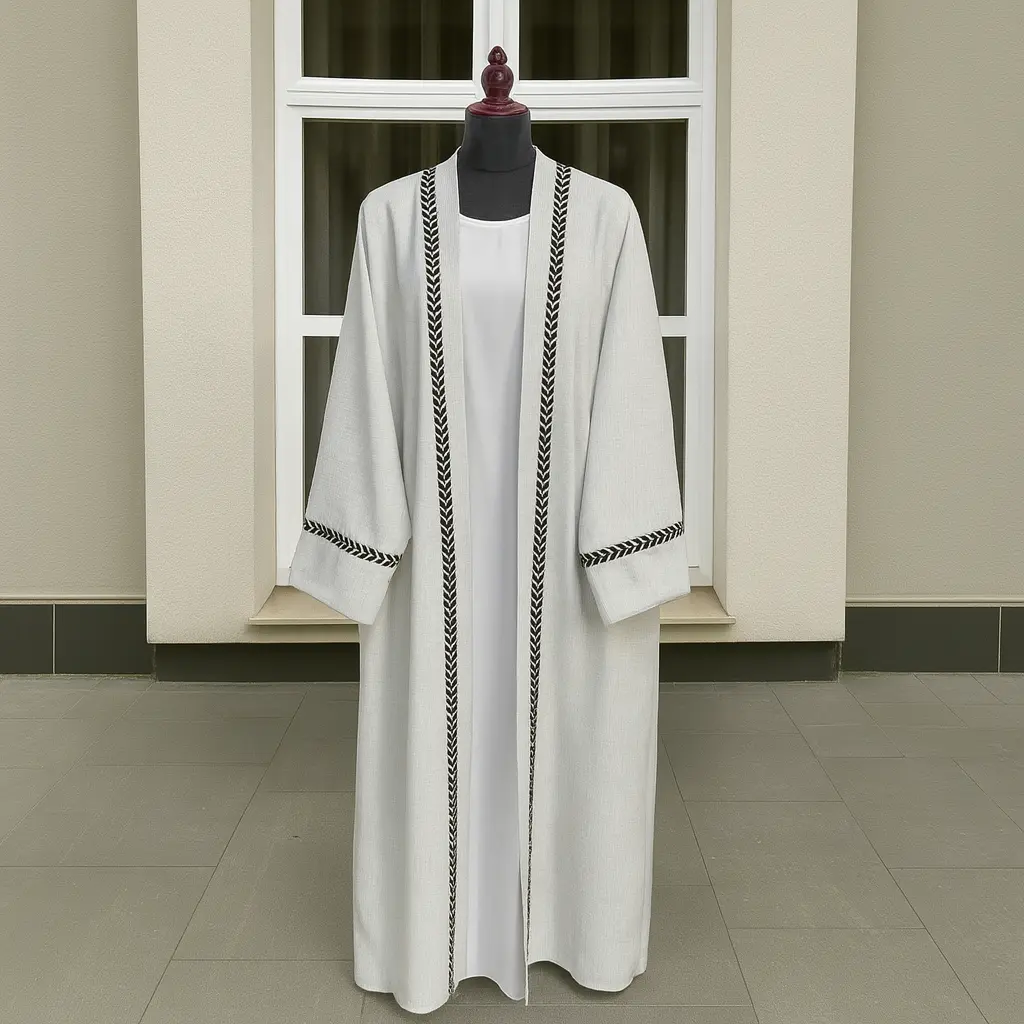 COTTON LINEN WHITE & BLACK ABAYA & HIJAB SET ABAYA ONLINE