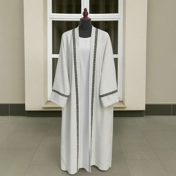 COTTON LINEN WHITE & BLACK ABAYA & HIJAB SET ABAYA ONLINE