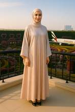 CREAM PINK VELVET BUTTERFLY ABAYA & HIJAB SET