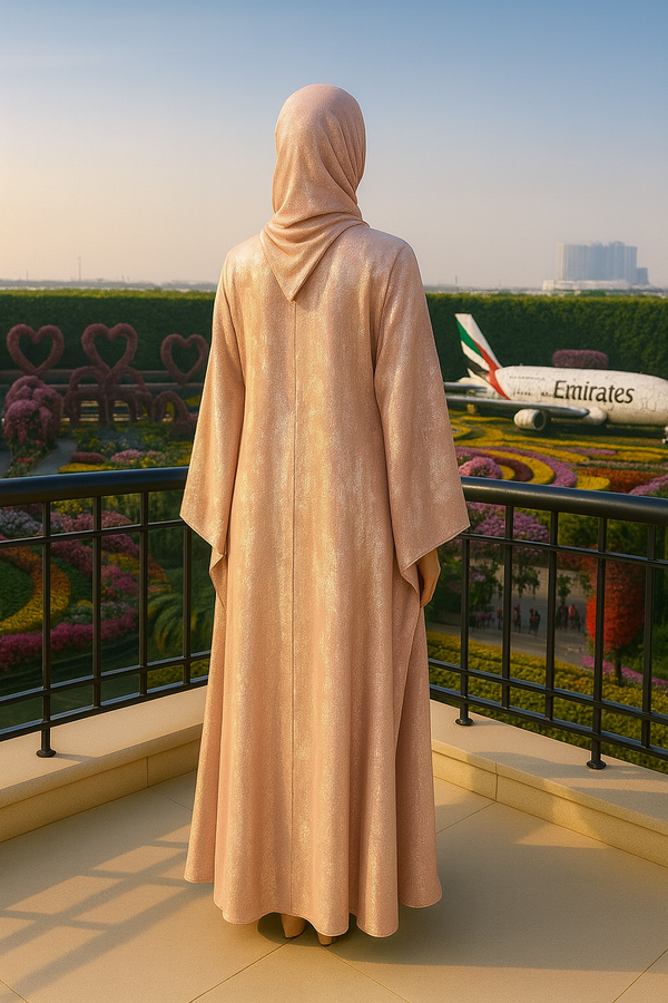 CREAM PINK VELVET BUTTERFLY ABAYA & HIJAB SET
