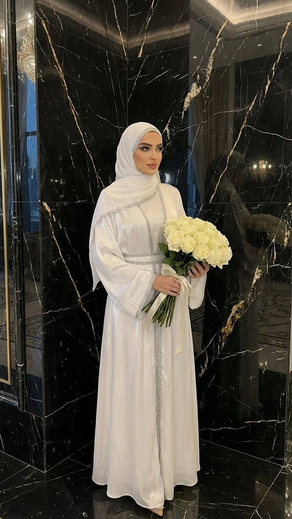 ENDLESS NOOR WHITE BRIDAL ABAYA HIJAB SET