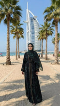 Olivgrünes 4-teiliges Abaya aus Seidensatin mit offener Vorderseite und Kleid, Kimono + Gürtel + Hijab, Schleier für Damen, arabische Frauen