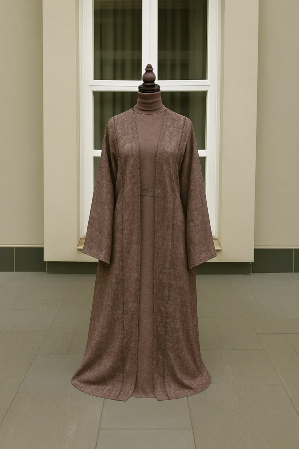 COTTON LINEN EARTH ABAYA & HIJAB SET DUBAI ABAYA ONLINE