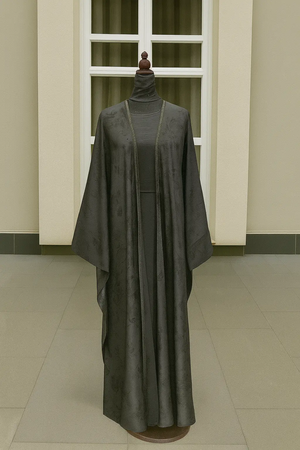 CHARCOAL DARK GRAY BUTTERFLY ABAYA & HIJAB SET ABAYA ONLINE