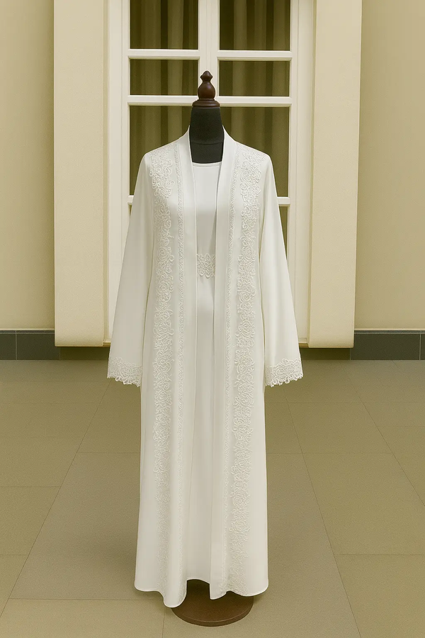 PURE WHITE LACE ABAYA & HIJAB SET DUBAI ABAYA ONLINE