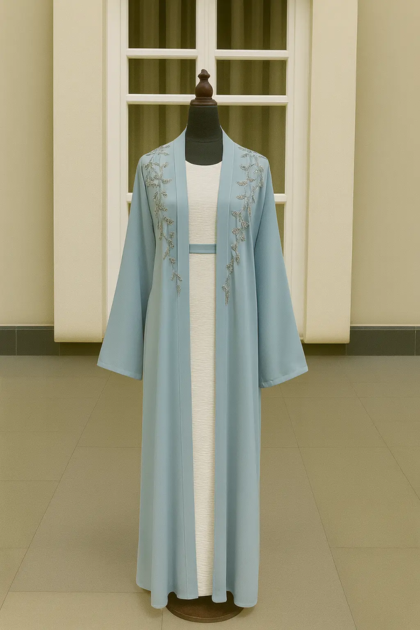 SKY BLUE EMBROIDERED ABAYA & HIJAB SET ABAYA ONLINE