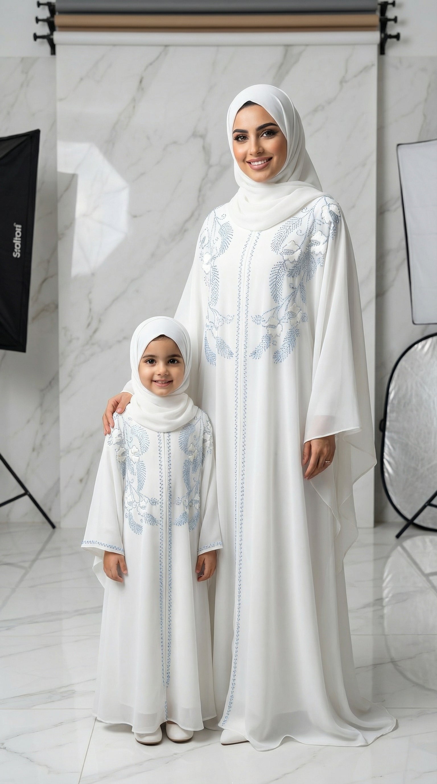 Classic White matching Abaya sets mother + daughter