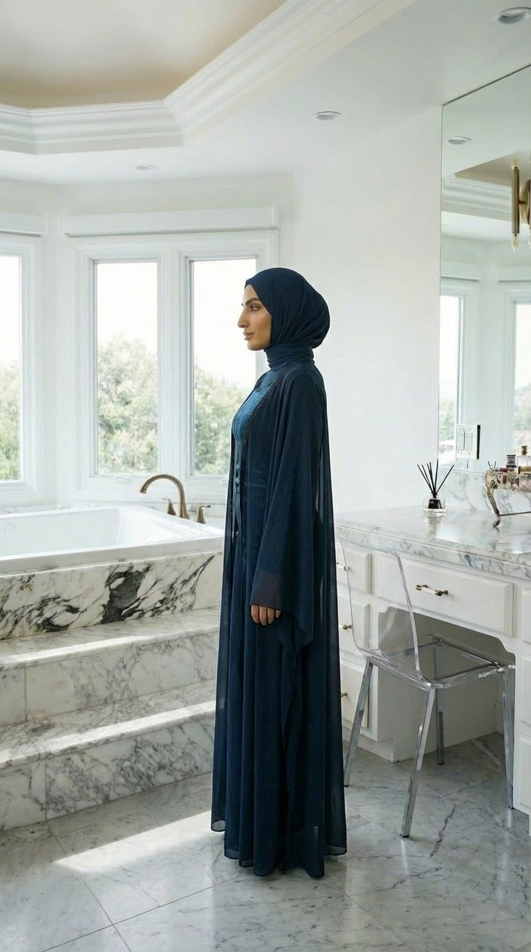 DARK BLUE VELVET ABAYA & HIJAB SET