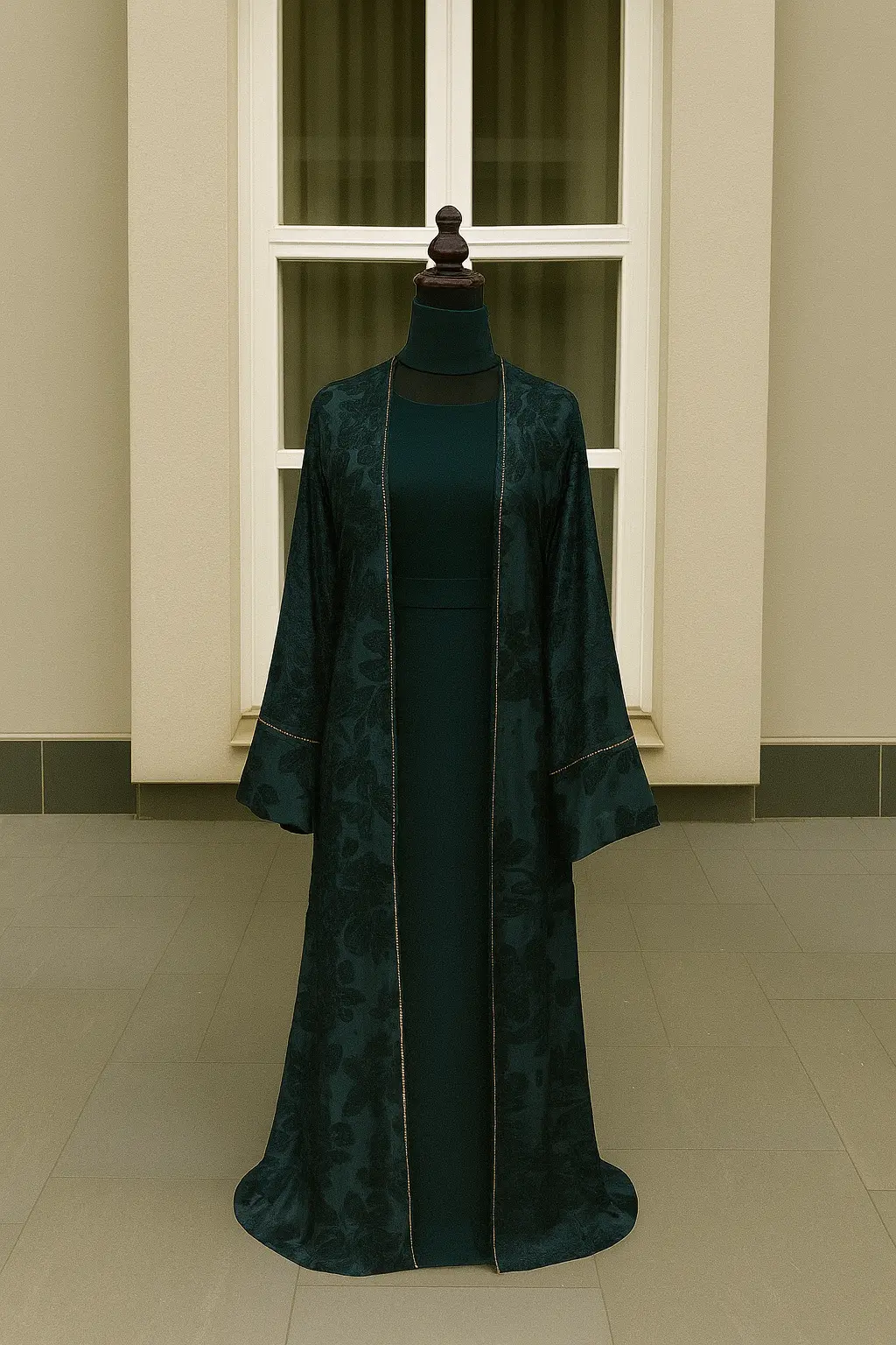 DARK GREEN TEXTURED ABAYA & HIJAB SET - ABAYA ONLINE