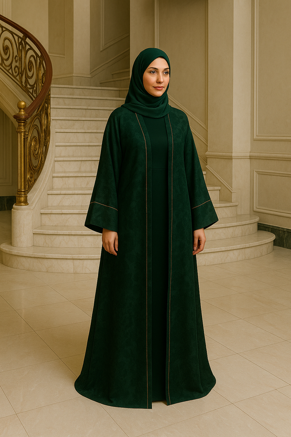 DARK GREEN TEXTURED ABAYA & HIJAB SET