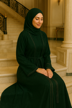 DARK GREEN TEXTURED ABAYA & HIJAB SET
